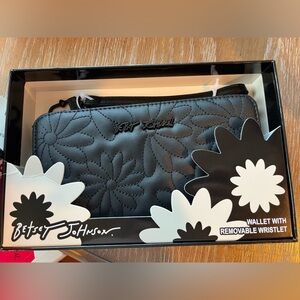 Betsey Johnson Black Floral Embossed Wristlet Wallet with gift box